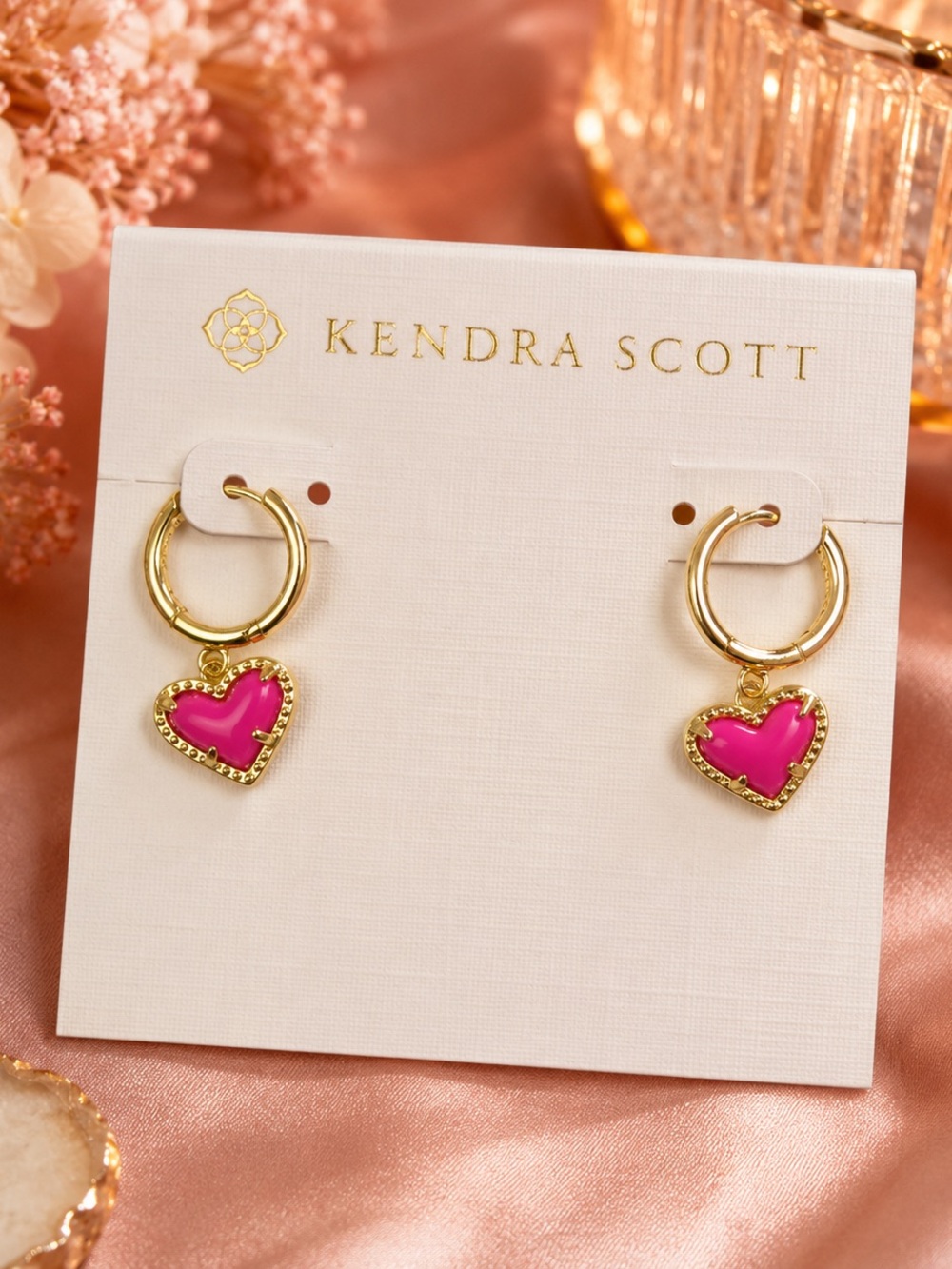 Kendra Scott Pink Heart Huggie Hoop Earrings | Gold Tone | New With Card